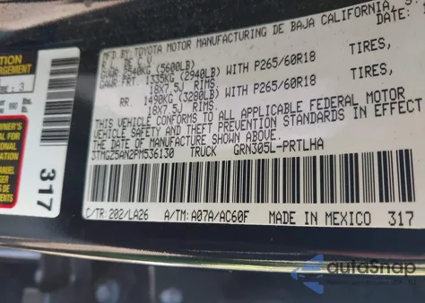 2023 Toyota Tacoma Limited from USA, damaged, VIN 3TMGZ5AN2PM536130